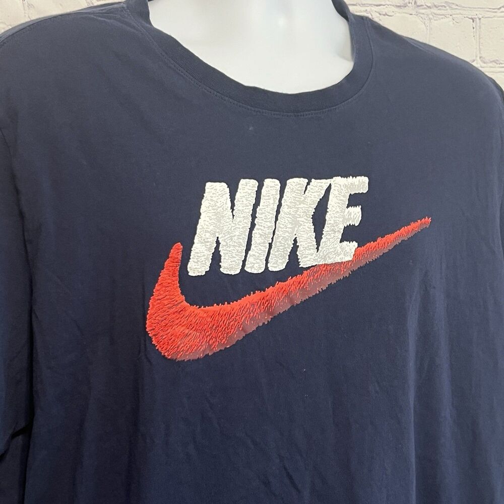 Vtg The Nike Tee Red Swoosh Navy Blue Nike T-shirt Size XXL 2XL Short Sleeve